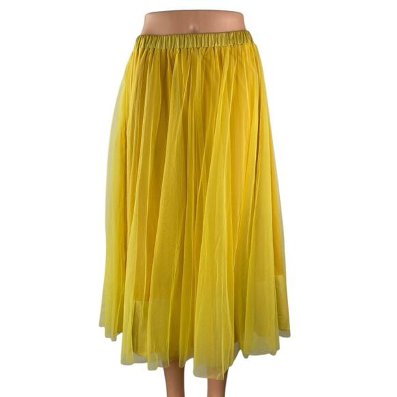 NEW Stylewe Women's Yellow Mesh Tulle High Waisted Midi A-Line Flared Skirt S - Picture 1 of 5